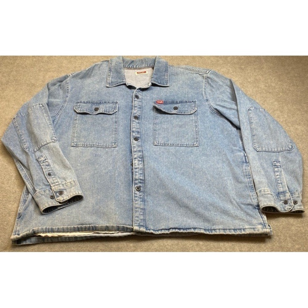 Wrangler Denim Shirt Jacket Mens 2XL Light Blue Lined Workwear 112360151